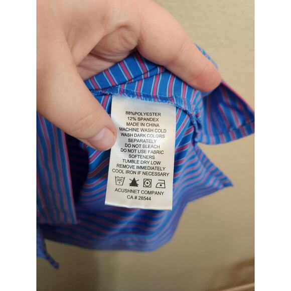 FJ FootJoy Mens Blue Pink Stripe Short Sleeve Stretch Golf Polo Shirt Size Large - Picture 4 of 6